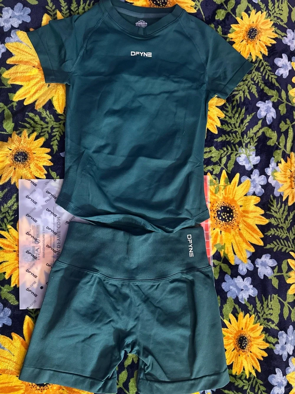 DFYNE Women's Compression Short Set in Teal Green - Short Sleeve Top & Shorts